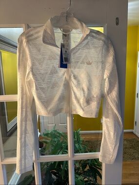 adidas White Cropped Bomber Jacket